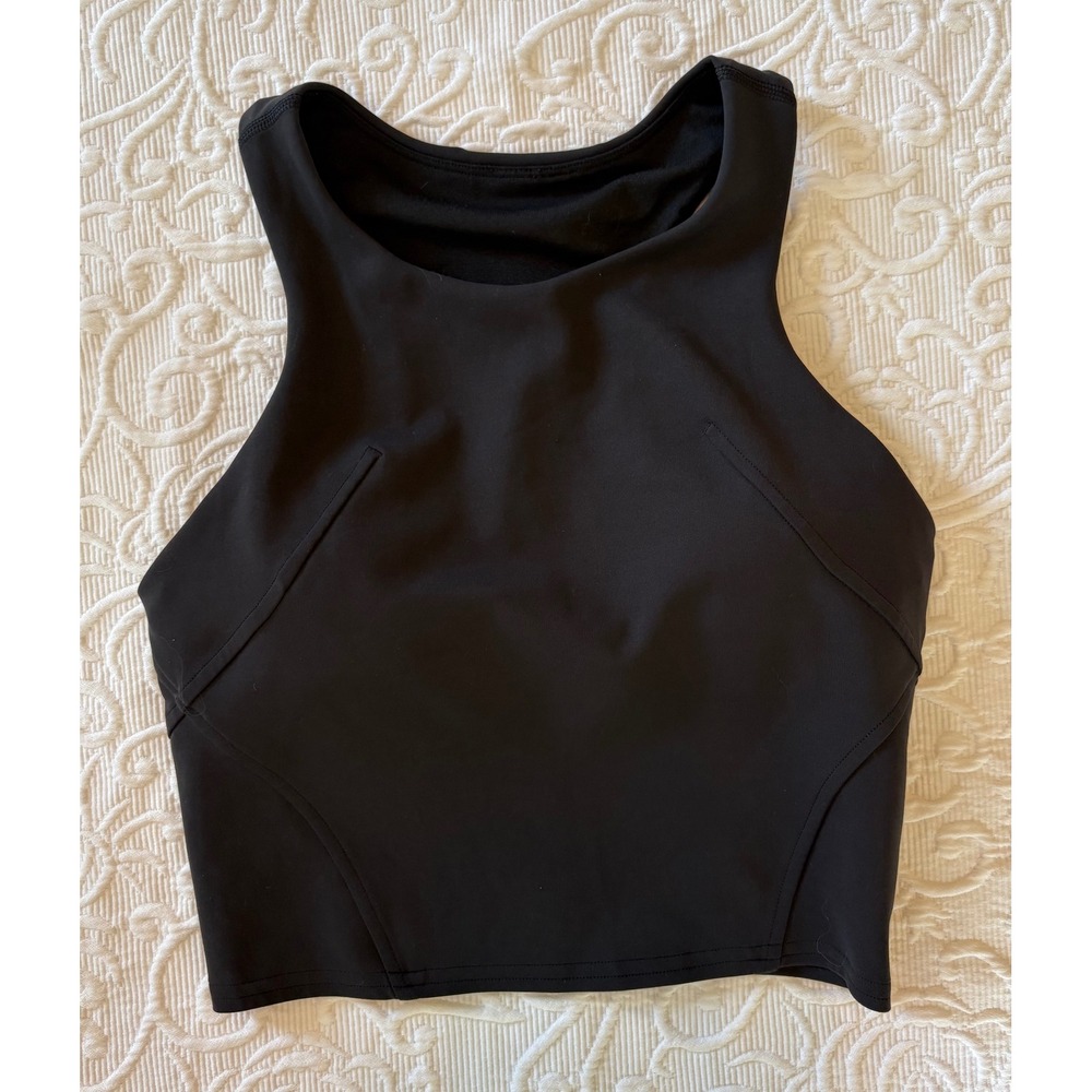 Lululemon Wunder Train Racerback Cropped Tank Top Black Everlux Running Gym Sz 4